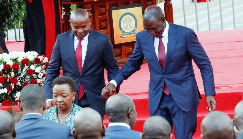 Kithure Kindiki (left) after his swearing-in ceremony as deputy president alongside President William Ruto in Nairobi, Kenya, 1 November 2024.