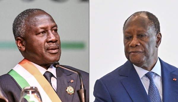 Speaker of parliament Adama Bictogo (right) and Ivorian president Alassane Ouattara.