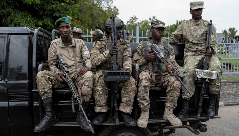 M23 rebels at the Goma-Gisenyi Grande Barrier border crossing, 1 March 2025.