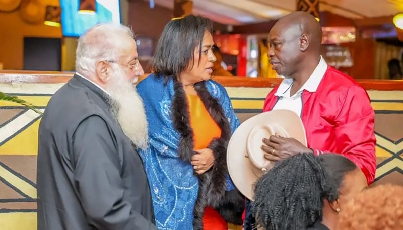 From left to right: Archbishop Makarios, MP Esther Muthonis Passaris and Deputy President Rigathi Gachagua in Nairobi on 27 July 2024.