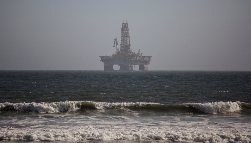 A drilling rig in the waters outside Walvis Bay, Namibia.
