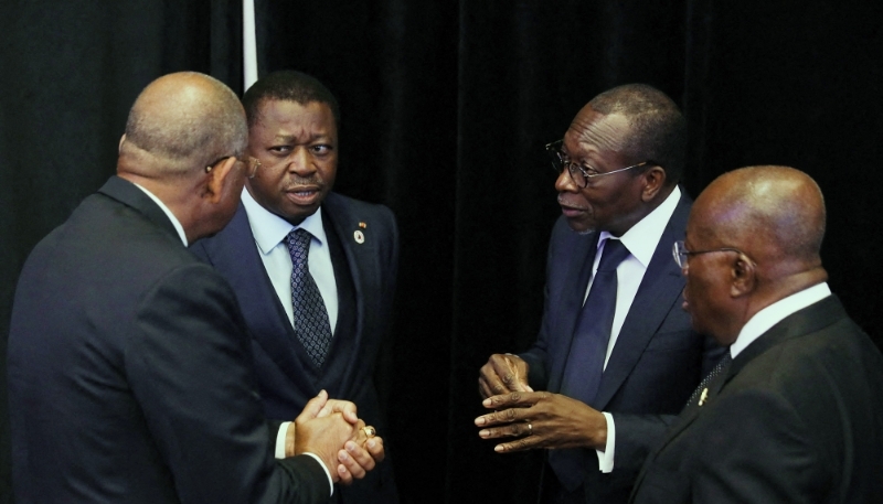 Former prime minister of Ivory Coast, Patrick Achi, with the President of Togo, Faure Gnassingbé, President of Benin, Patrice Talon, and President of Ghana, Nana Akufo-Addo, at the Accra Initiative summit on 22 November 2022.