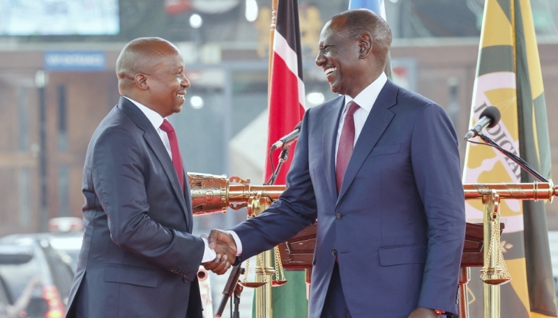 William Ruto and his new deputy president, Kithure Kindiki, during his swearing-in ceremony in Nairobi on 1 November 2024.