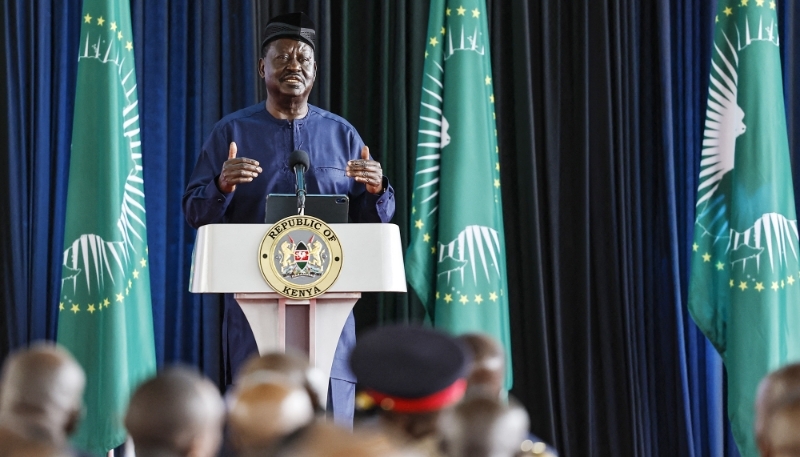 Former Kenyan prime minister Raila Odinga announces his candidature for chair of the African Union Commission, at the State House in Nairobi on 27 August 2024.