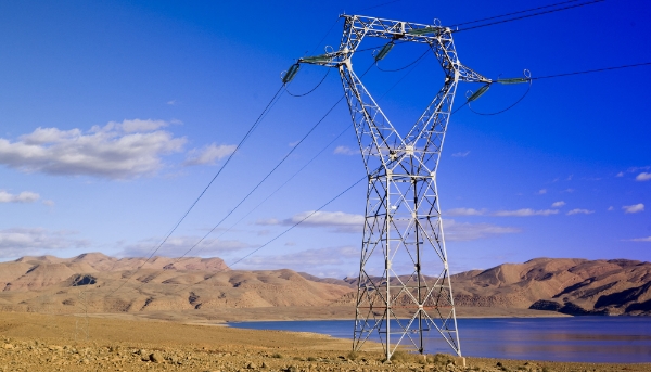 A high voltage power line in Errachidia province, eastern Morocco.