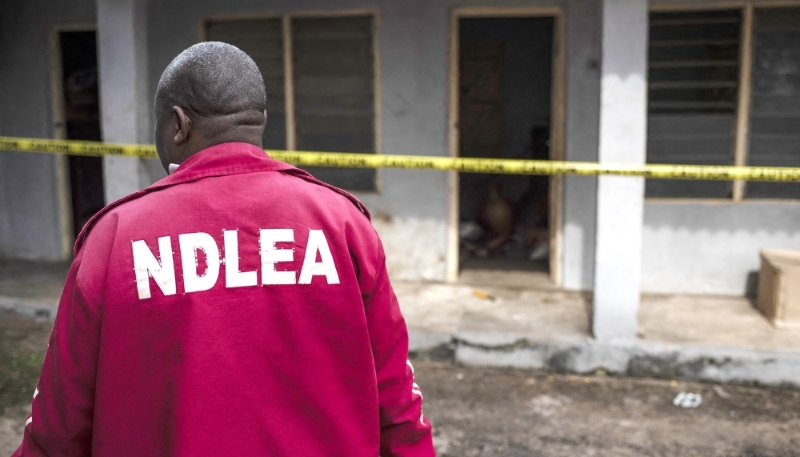 An NDLEA agent at a clandestine methamphetamine lab in Obinugwu village in southeast Nigeria on 22 November 2018.