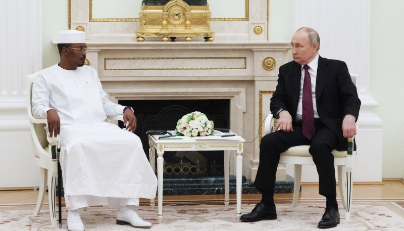 Vladimir Putin meets with Chad's Transitional President Mahamat Idriss Deby at the Kremlin in Moscow on January 24, 2024.