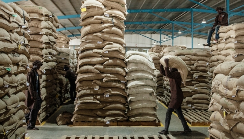 A coffee warehouse in Ruiru, Kenya, 18 July 2019.