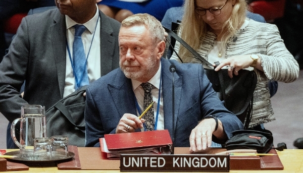 British under-secretary of state for Africa, Lord Collins of Highbury, in attendance at a United Nations Security Council meeting in New York on 12 August 2024.