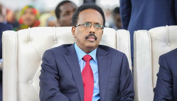 Outgoing president Mohamed Abdullahi Mohamed, aka Farmajo, at the inauguration ceremony of his successor, Hassan Sheikh Mohamud, on 9 June 2022 in Mogadishu.