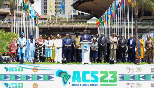 Kenyan President William Ruto holds a press conference with the attendance of participating country leaders within the 1st Africa Climate Summit at the Kenyatta International Convention Center in Nairobi, Kenya, on 6 September 2023.