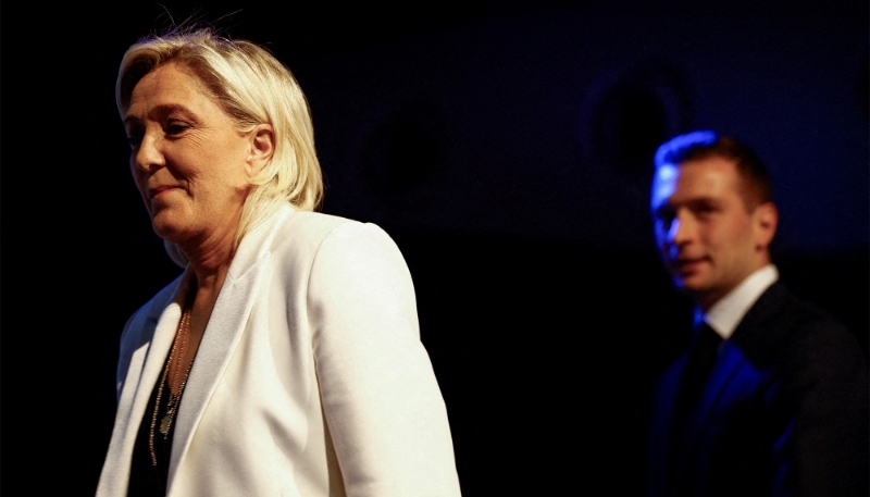 Marine Le Pen with Jordan Bardella, President of the French far-right Rassemblement National party, Paris, France, 9 June 2024. 