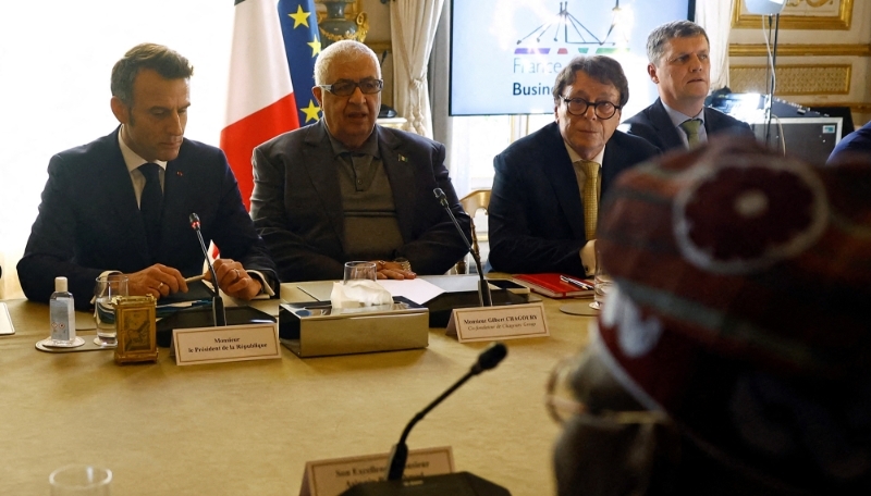 Nigerian businessman Gilbert Chagoury (centre) at a meeting with Emmanuel Macron and Bola Ahmed Tinubu in Paris, 28 November 2024.