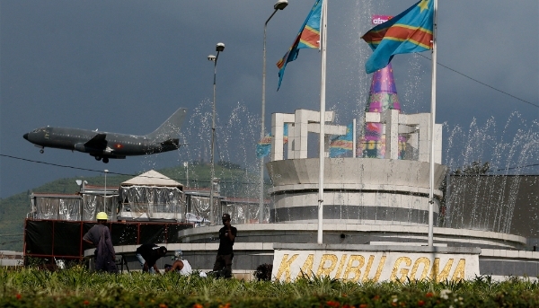 A DRC armed forces (FARDC) military plane airborne in Goma, North Kivu, on 18 December 2023. 