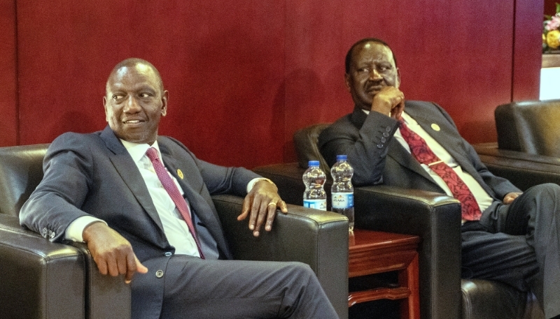 William Ruto (left) and Raila Odinga during the AU Summit in Addis Ababa, Ethiopia on 15 February 2025.