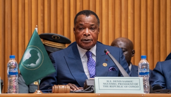 President of the Republic of Congo Denis Sassou Nguesso at the AU Headquarters in Addis Ababa, Ethiopia, 14 February 2025.