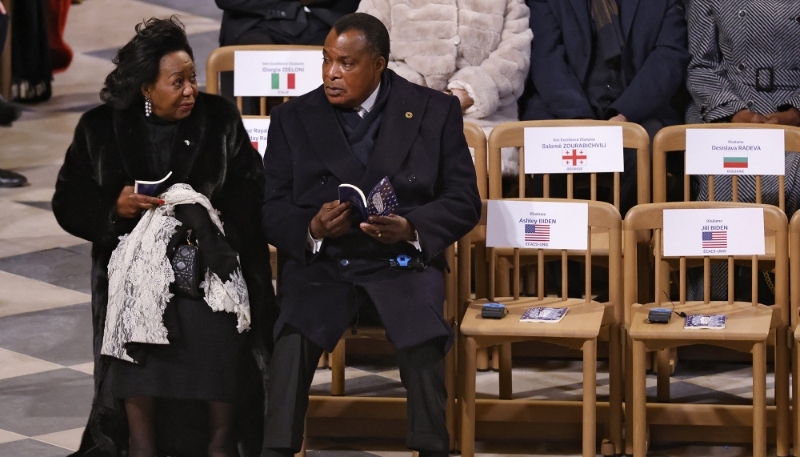 Antoinette and Denis Sassou-Nguesso at the re-opening of Notre-Dame Cathedral, Paris, on 7 December 2024.