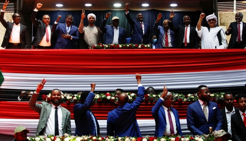 Delegates affiliated to Sudan's Rapid Support Forces at a meeting in Nairobi, 18 February 2025.