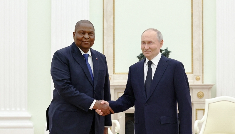 Faustin-Archange Touadéra and Vladimir Putin at the Kremlin in Moscow, 16 January 2025.