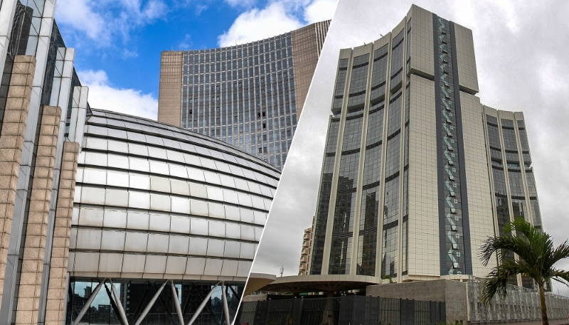 The headquarters of the African Union (left) in Addis Ababa and of the African Development Bank in Abidjan.