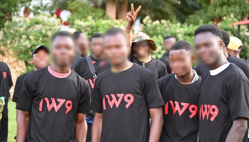 Young Central Africans wearing a T-shirt bearing Wagner's new logo, in Bangui on 1 June 2024. 