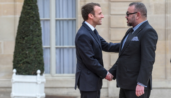 French President Emmanuel Macron and the King of Morocco, Mohammed VI, at the Élysée Palace on 10 April 2018.