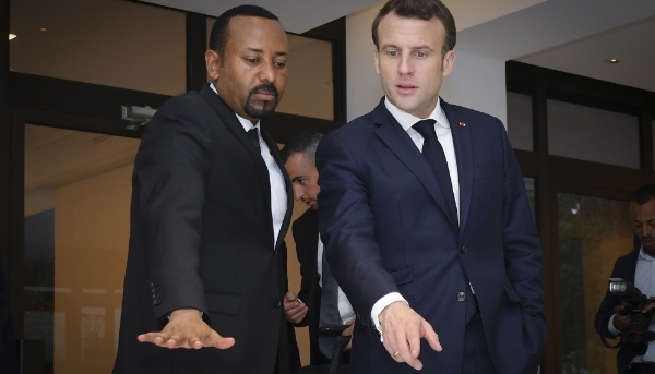 Ethiopian prime minister Abiy Ahmed and French president Emmanuel Macron on 12 March 2019 in Addis Ababa.