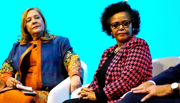 The director of the African Union Development Agency, Nardos Bekele-Thomas (right), in New York in September 2022. 