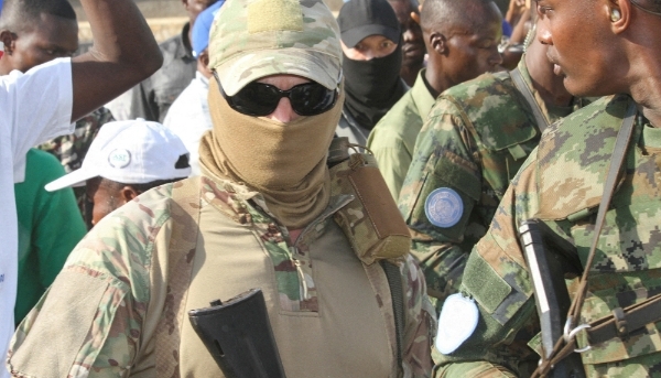 A member of the Russian paramilitary group Wagner, 16 July 2023 in Bangui.