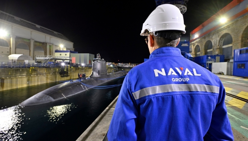 A Naval Group submarine at the naval base in Cherbourg, France, on 25 March 2023.