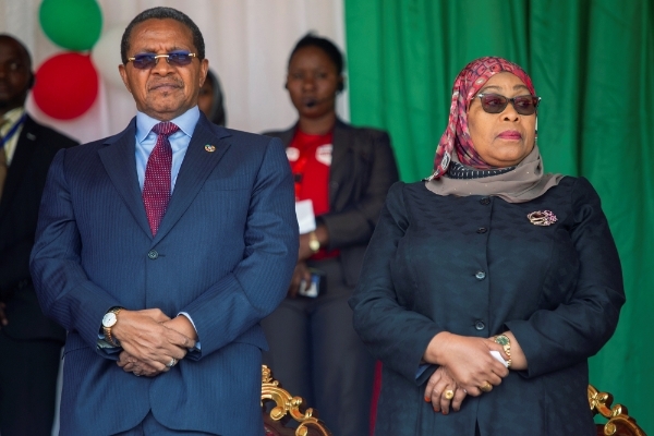 Tanzania's former head of state Jakaya Kikwete with Tanzania's president Samia Suluhu Hassan.