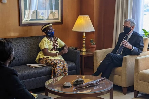 Foreign Minister Liberata Mulamula, speaks to Robert F. Godec, United States Assistant Secretary of State for African Affairs (acting).