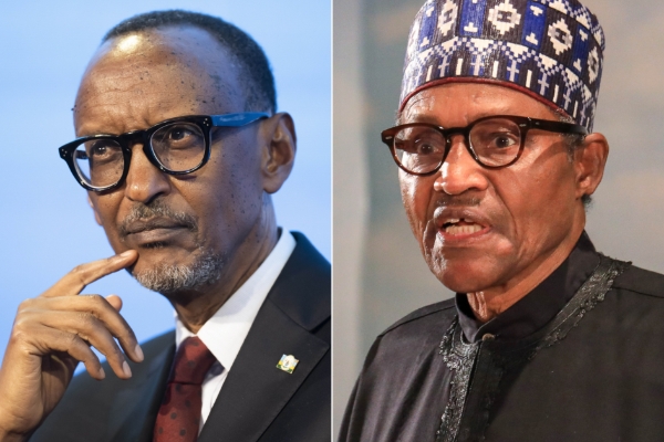 Rwandan president Paul Kagame and his Nigerian counterpart Muhammadu Buhari.