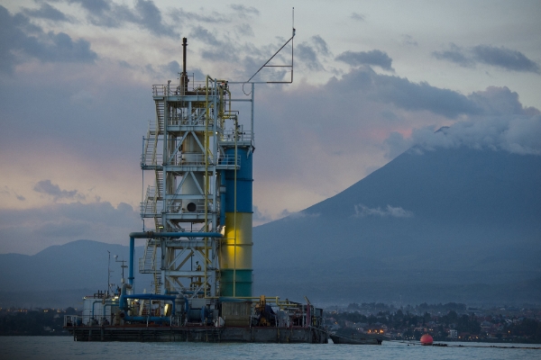 A methane extraction platform at Lake Kivu, Gisenyi, Rwanda, April 2016.