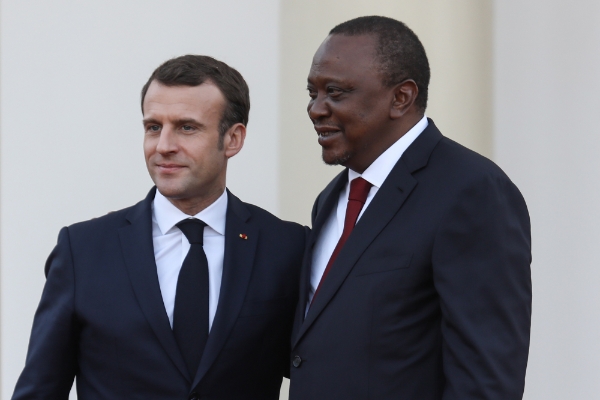 Emmanuel Macron and Uhuru Kenyatta in Naibrobi in April 2019.