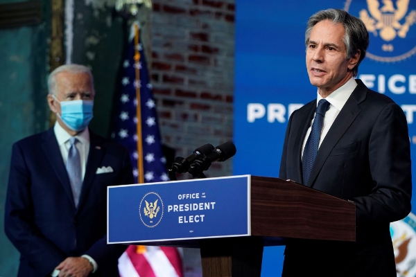 The US president-elect Joe Biden and the future secretary of state, Antony Blinken.