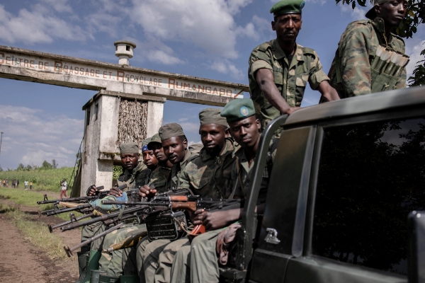 M23 fighters at Rumangabo camp in eastern Democratic Republic of Congo on 6 January 2023.